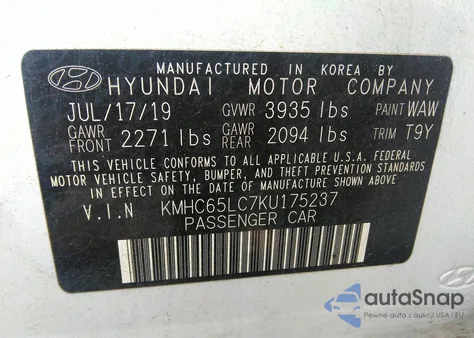 2019 Hyundai Ioniq Hybrid Blue из США, поврежденный, VIN KMHC65LC7KU175237